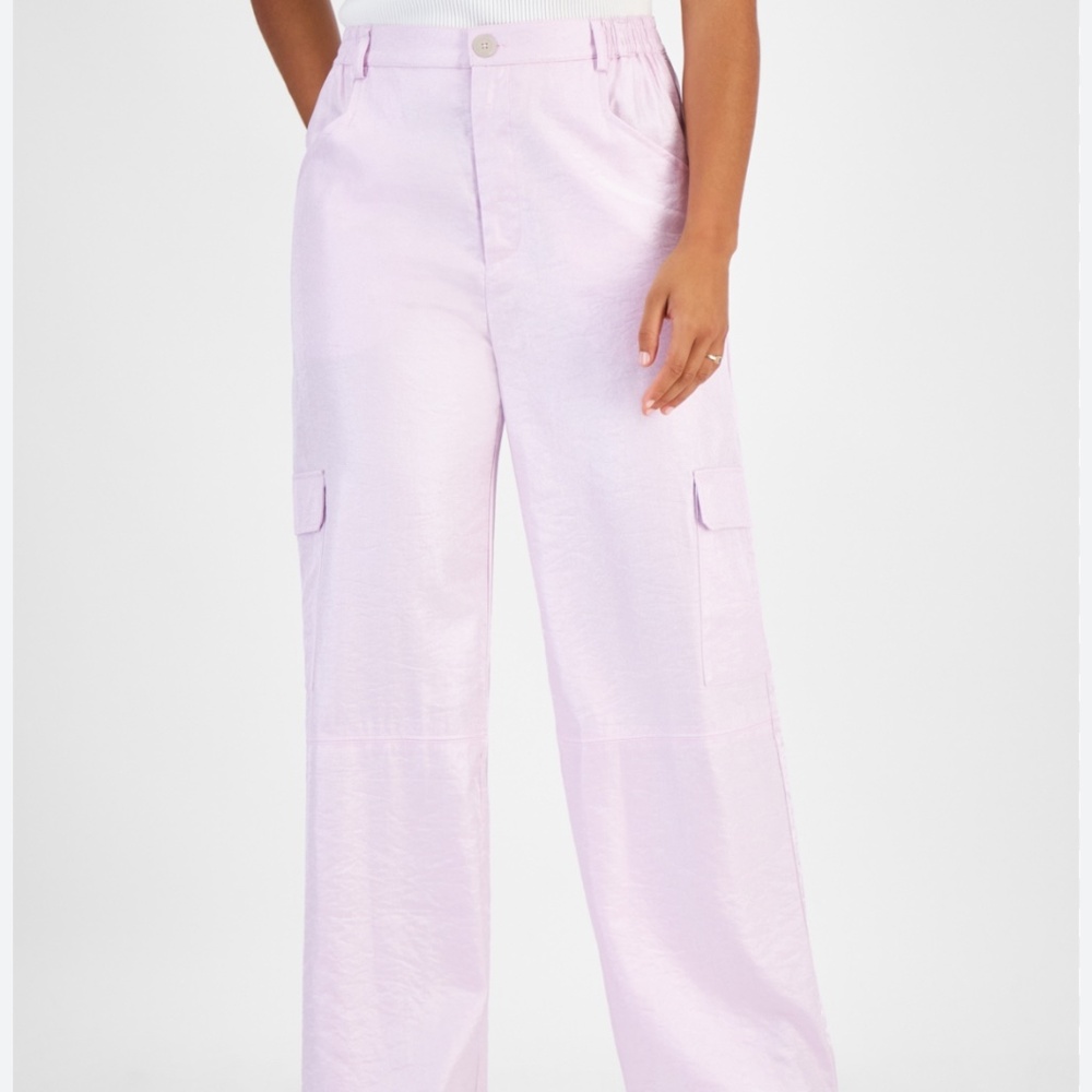 Brand-new pink shine wide-leg cargo pants
